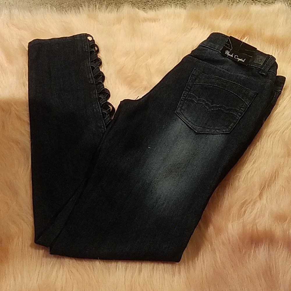 BLACK CRYSTAL BLUE JEANS - Picture 2 of 9